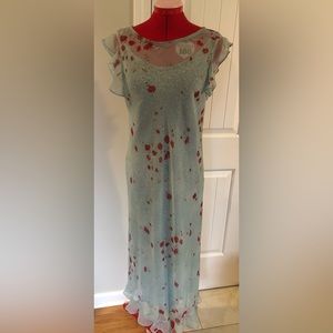 Vintage Blue and Red Floral Midi Dress